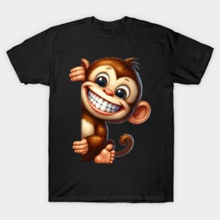 Cute Monkey Peeking Round A Corner T-Shirt